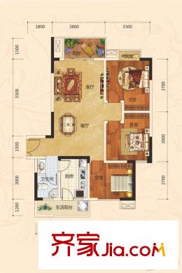 聚龍名城一期1-3號(hào)樓C戶型 3室2廳2衛(wèi)1廚