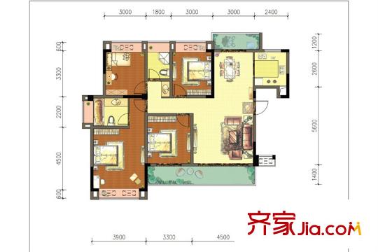 翡翠灣源著一期8、9號(hào)樓A1戶型 4室2廳2衛(wèi)1廚