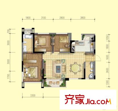 北京城建龍樾熙城1期8棟標(biāo)準(zhǔn)層A5戶型 3室2廳2衛(wèi)1廚