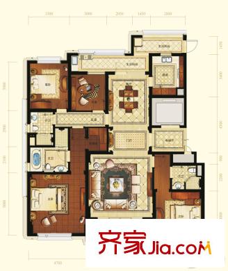 潤富國際花園一期3號樓標(biāo)準(zhǔn)層B2戶型 4室2廳3衛(wèi)1廚