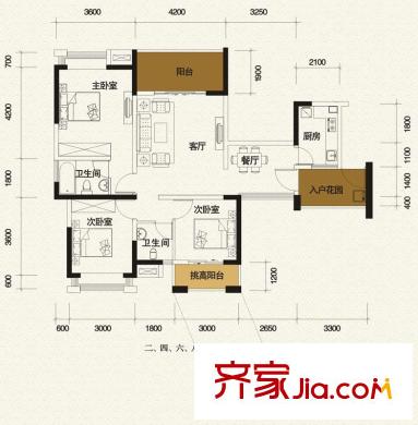 青城外灘9、11棟標(biāo)準(zhǔn)層G1戶型（售罄） 3室2廳2衛(wèi)1廚