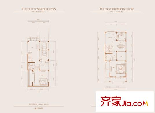 山頂上一期聯(lián)排別墅a戶型地下室及一層 4室3廳5衛(wèi)1廚