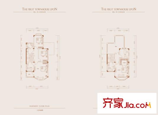 山頂上一期聯(lián)排別墅f戶型二層及三層 5室3廳5衛(wèi)1廚