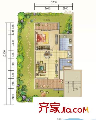 青城美廬一期A1戶型 1室1廳1衛(wèi)1廚