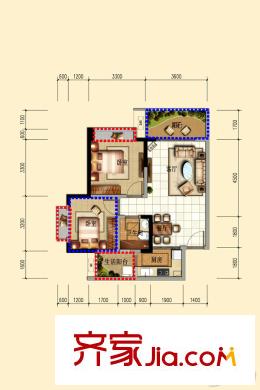 保利中央峰景一期29棟標準層A2戶型 2室2廳1衛(wèi)1廚