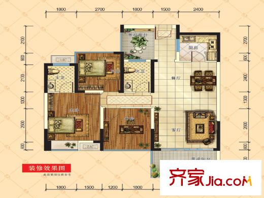 碧美戀城公館一期4、5、6棟標(biāo)準(zhǔn)層A2戶型 3室2廳2衛(wèi)1廚