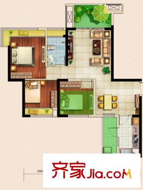 中鐵城錦南匯一期1號樓、3號樓標(biāo)準(zhǔn)層K戶型 3室2廳1衛(wèi)1廚