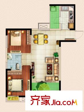 中鐵城錦南匯一期1號樓、3號樓標(biāo)準(zhǔn)層D/D1戶型 2室2廳1衛(wèi)1廚