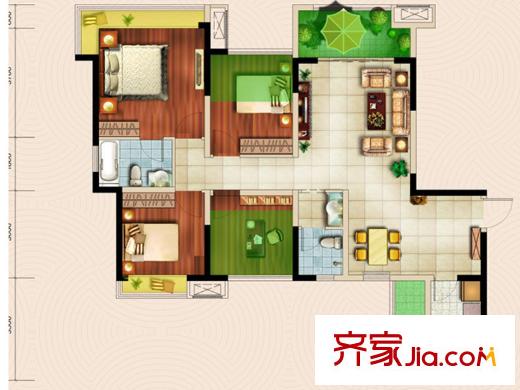 中鐵城錦南匯一期1號樓、3號樓標(biāo)準(zhǔn)層A/A2戶型 4室2廳2衛(wèi)1廚