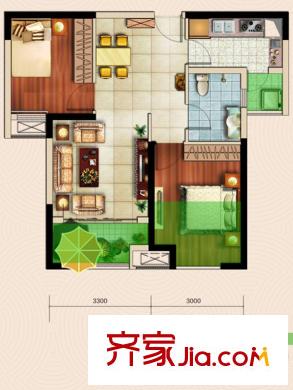 中鐵城錦南匯一期1號樓、3號樓標(biāo)準(zhǔn)層F戶型 2室2廳1衛(wèi)1廚