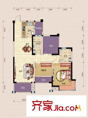 保利城三期茉莉花語8#/10#樓標(biāo)準(zhǔn)層E2戶型 2室2廳2衛(wèi)1廚