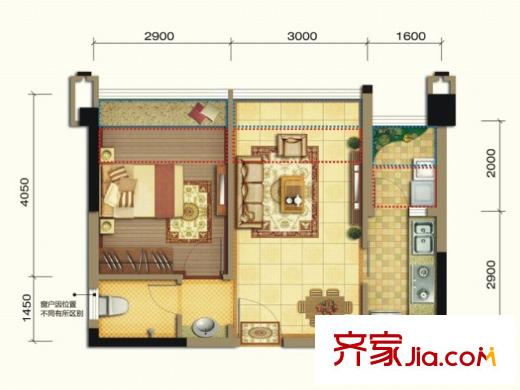 潤揚(yáng)雙鐵廣場1期1棟標(biāo)準(zhǔn)層c1戶型 1室2廳1衛(wèi)1廚