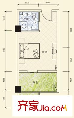 香閣里公館一期4號樓F1戶型 1室1廳1衛(wèi)1廚