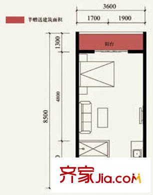 青城頂尚二期E戶型 1室1廳1衛(wèi)1廚
