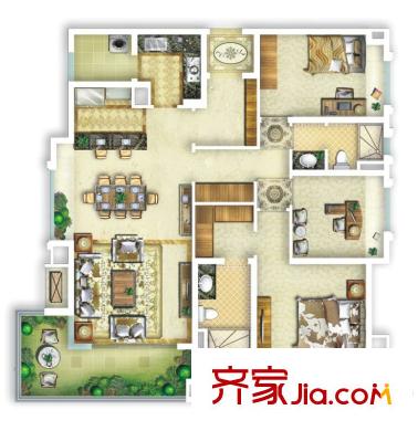 萬科五龍山九墅1期5、6號樓電梯戶型圖 3室2廳2衛(wèi)1廚