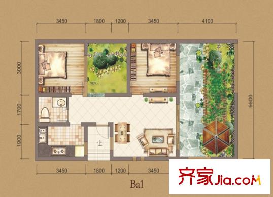 青城別院一期Ba1戶型 2室2廳1衛(wèi)1廚