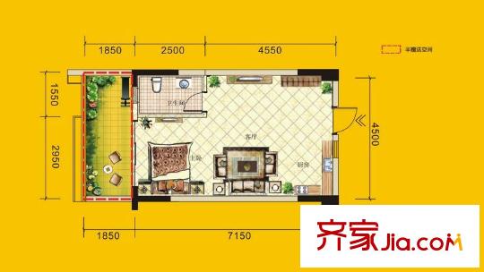 中鐵水映青城一期2-8號(hào)樓洋房F戶型 1室1廳1衛(wèi)1廚