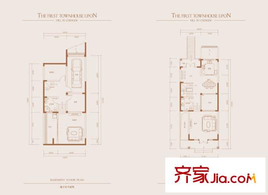 山頂上一期聯(lián)排別墅b戶型地下室及一層  4室3廳5衛(wèi)1廚