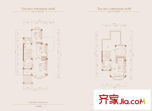 山頂上一期聯(lián)排別墅e戶型二層及三層  5室3廳5衛(wèi)1廚