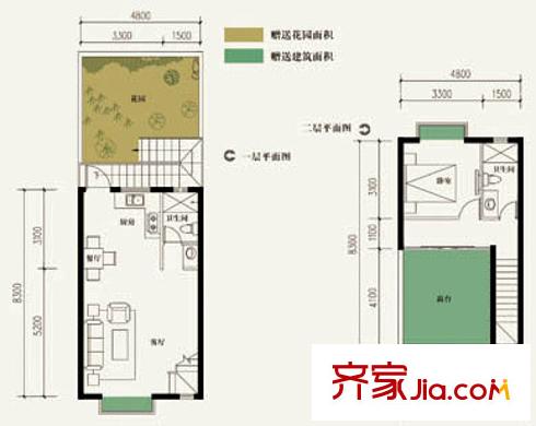 青城頂尚二期D3戶型 1室2廳2衛(wèi)1廚