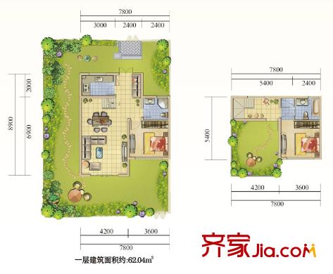 青城美廬一期一躍二D戶型 2室2廳2衛(wèi)1廚