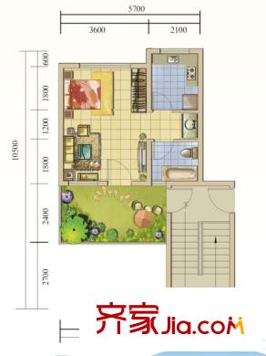 青城美廬一期A3戶型圖 1室1廳1衛(wèi)1廚