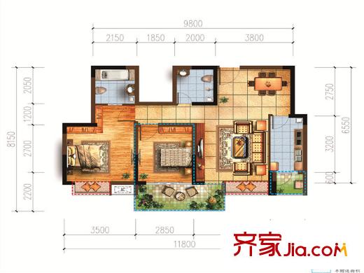 宗申賽納莊園一期6棟標(biāo)準(zhǔn)層B3戶型 2室2廳2衛(wèi)1廚