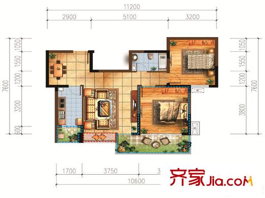 宗申賽納莊園一期6棟標(biāo)準(zhǔn)層B2戶型 2室2廳1衛(wèi)1廚
