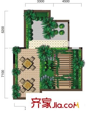 水沐環(huán)島F2屋頂戶型圖 3室3廳1衛(wèi)1廚