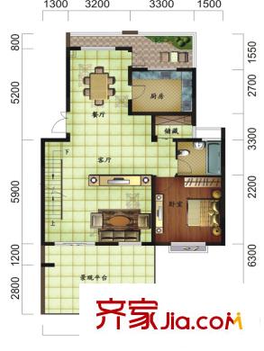 水沐環(huán)島F1一層戶型圖 4室3廳1衛(wèi)1廚