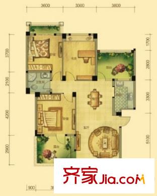 海航香頌湖國際社區(qū)鳴溪谷A5戶型 3室2廳1衛(wèi)1廚