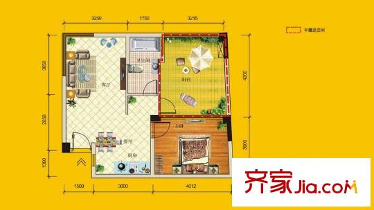 中鐵水映青城一期6-8號(hào)樓洋房J戶型 1室2廳1衛(wèi)1廚