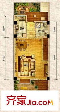 青城莊園一期E型一層平面圖 3室2廳3衛(wèi)1廚