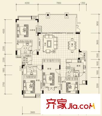 成都華僑城東岸二期多層E1-2型 4室2廳3衛(wèi)1廚