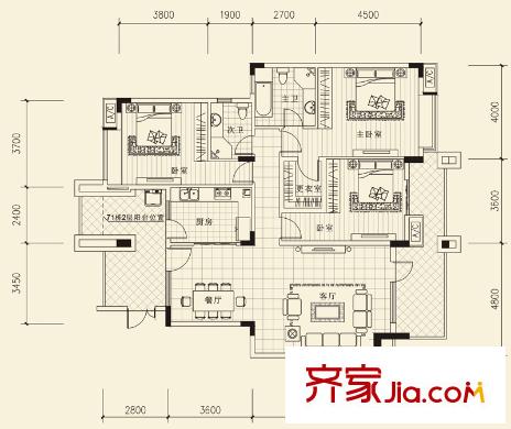 成都華僑城東岸二期多層E3-2型 3室2廳2衛(wèi)1廚
