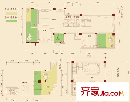 成都國奧村1期12-16號樓c2型d2型e2型 3室2廳4衛(wèi)1廚