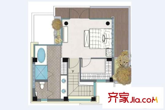 麓湖生態(tài)城沉香谷H戶型LOFT層 1室2廳2衛(wèi)1廚