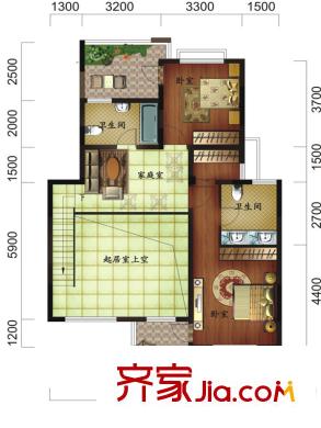 水沐環(huán)島F1二層戶型圖 4室3廳1衛(wèi)1廚