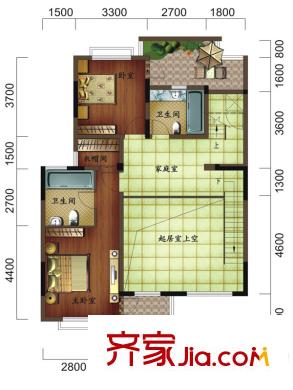 水沐環(huán)島F2四層戶型圖 3室3廳1衛(wèi)1廚