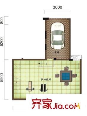 水沐環(huán)島F1地下層戶型圖 4室3廳1衛(wèi)1廚