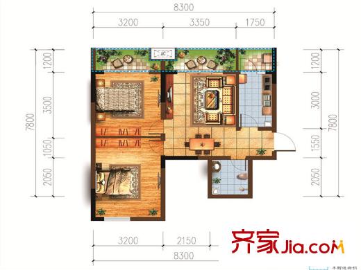 宗申賽納莊園一期6棟標(biāo)準(zhǔn)層b1戶型 2室2廳1衛(wèi)1廚