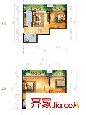 宗申賽納莊園一期1棟洋樓標(biāo)準(zhǔn)層F戶型圖 1室1廳1衛(wèi)