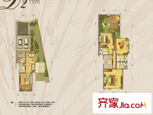半山艾馬仕7、20-24棟雙拼D2戶型1、2層 5室3廳3衛(wèi)1廚