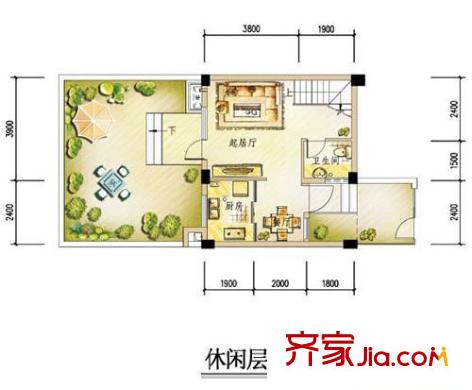 假日青城365宅院戶(hù)型圖E’-2型一層休閑層 3室2廳3衛(wèi)1廚