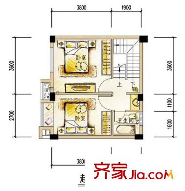 假日青城365宅院戶(hù)型圖E’-2型二層起居層 3室2廳3衛(wèi)1廚