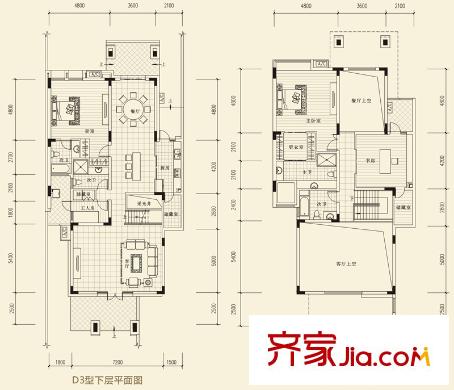 成都華僑城東岸二期70棟多層D3型1-2層 3室2廳4衛(wèi)1廚