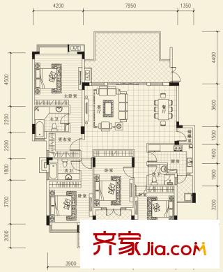 成都華僑城東岸二期多層E1-3型 4室2廳3衛(wèi)1廚