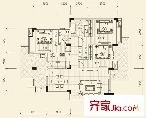 成都華僑城東岸二期多層E3-3型 3室2廳2衛(wèi)1廚