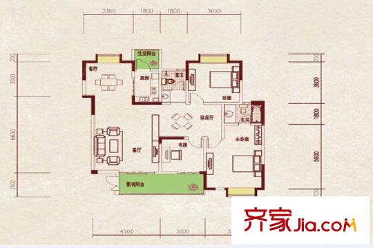 成都國奧村47棟1單元電梯洋房M2戶型 3室2廳2衛(wèi)1廚