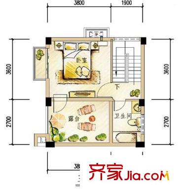 假日青城365宅院戶(hù)型圖E’-2型三層主人層 3室2廳3衛(wèi)1廚